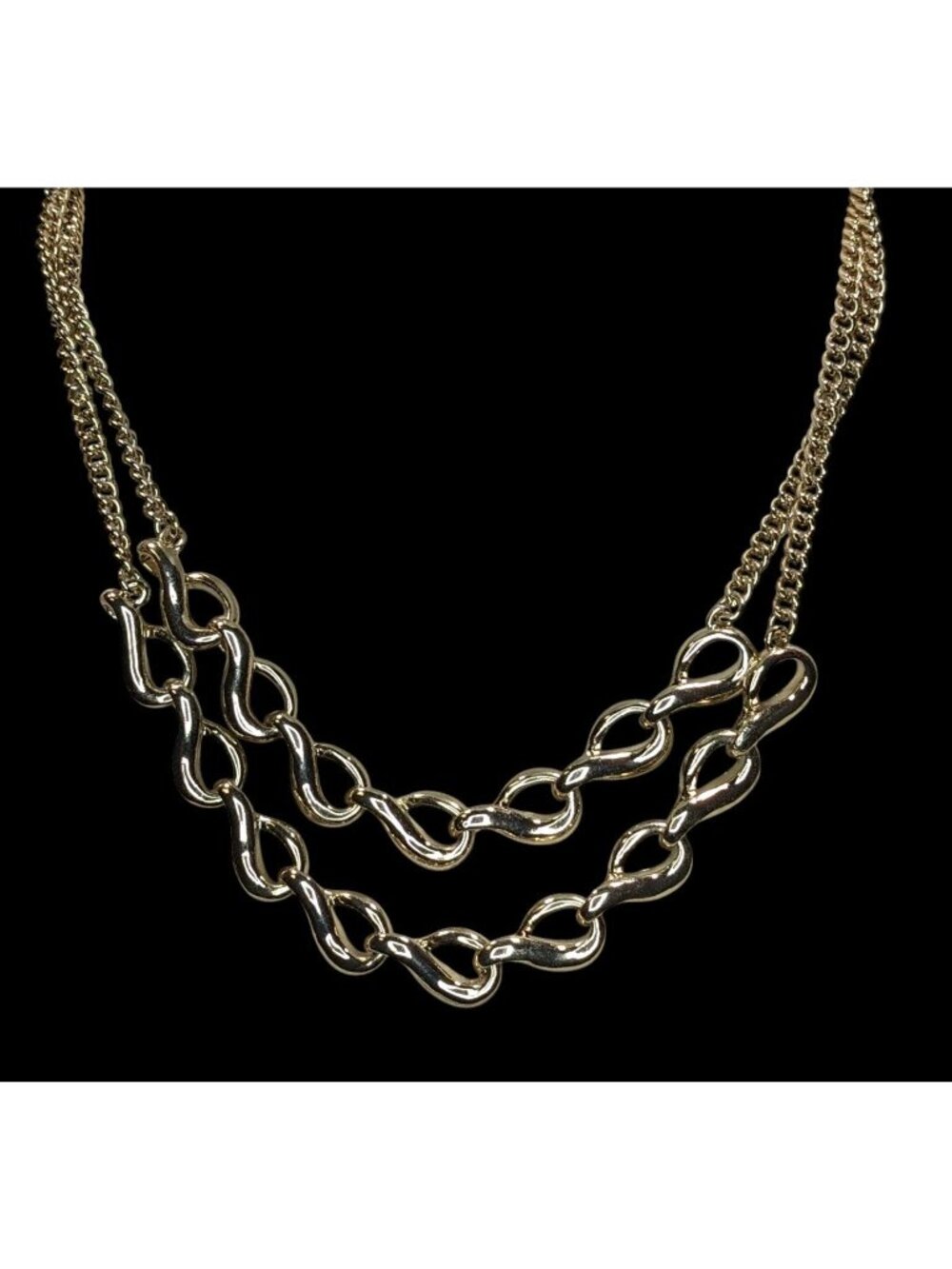 Gold Tone Layered Infinity Link Necklace Classic Glam Statement Jewelry - Picture 3 of 6